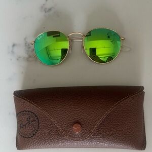 Ray-Ban Gold Frame Sunglasses with Green Lenses